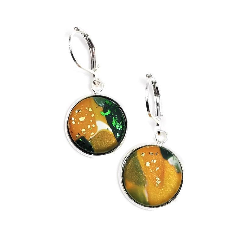 14mm Round Bezel Dangle Earring - Go Pack Go-Earrings-Tiry Originals, LLC