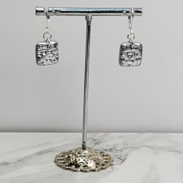 14mm Square Dangle Earring - Chrome-Earrings-PME06 CDimpled-Chrome - Dimpled-Tiry Originals, LLC