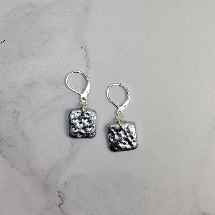 14mm Square Dangle Earring - Chrome-Earrings-PME06 CDimpled-Chrome - Dimpled-Tiry Originals, LLC