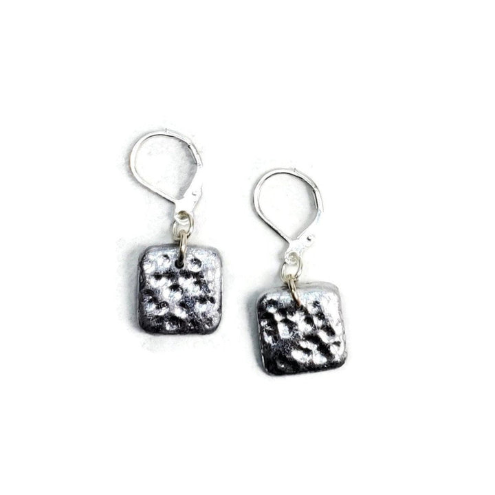 14mm Square Dangle Earring - Chrome-Earrings-PME06 CDimpled-Chrome - Dimpled-Tiry Originals, LLC