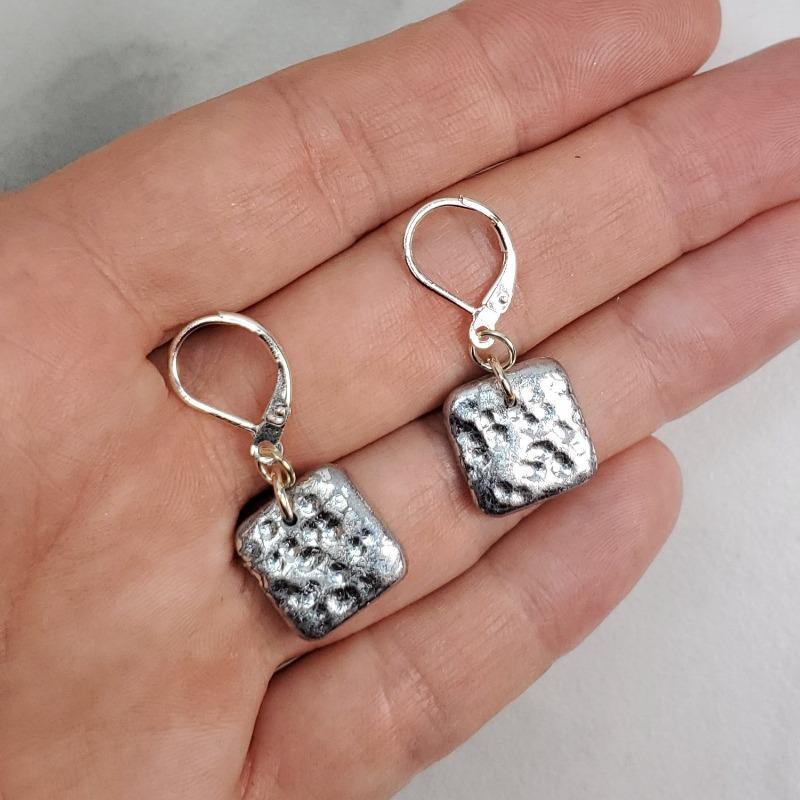 14mm Square Dangle Earring - Chrome-Earrings-Tiry Originals, LLC