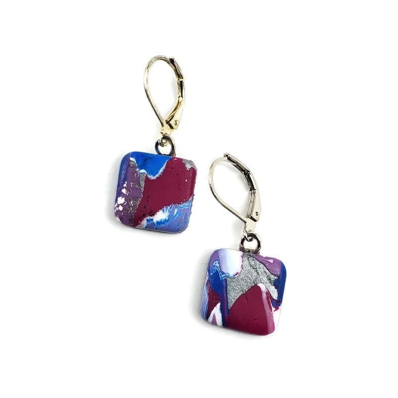 14x14mm Square Dangle Earring - Blue-Earrings--Tiry Originals, LLC