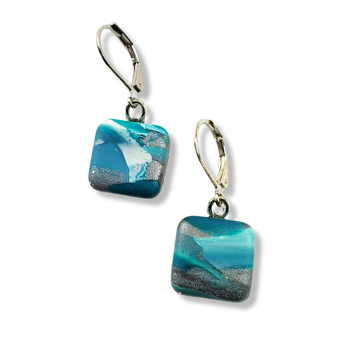 14x14mm Square Dangle Earring - Turquoise Water-Earrings-Tiry Originals, LLC