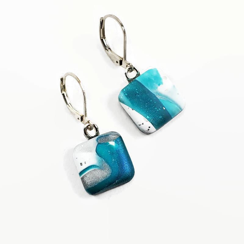 14x14mm Square Dangle Earring - Turquoise Water-Earrings--Tiry Originals, LLC