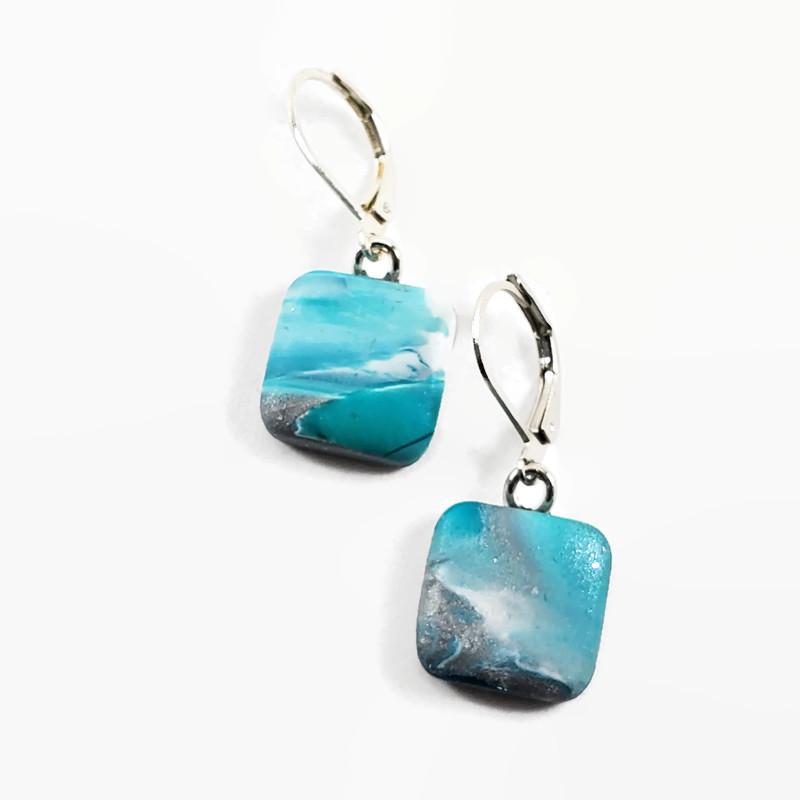 14x14mm Square Dangle Earring - Turquoise Water-Earrings--Tiry Originals, LLC