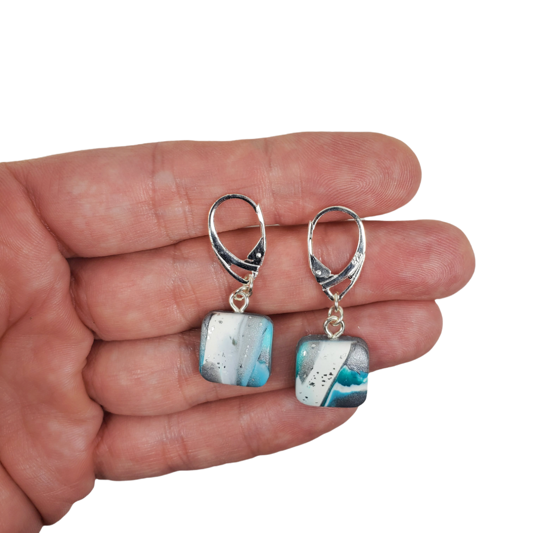 14x14mm Square Dangle Earring - Turquoise Water-Earrings-Tiry Originals, LLC