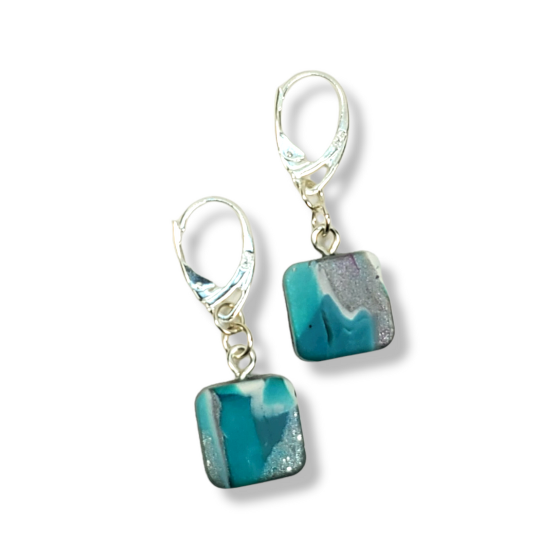 14x14mm Square Dangle Earring - Turquoise Water-Earrings-Tiry Originals, LLC