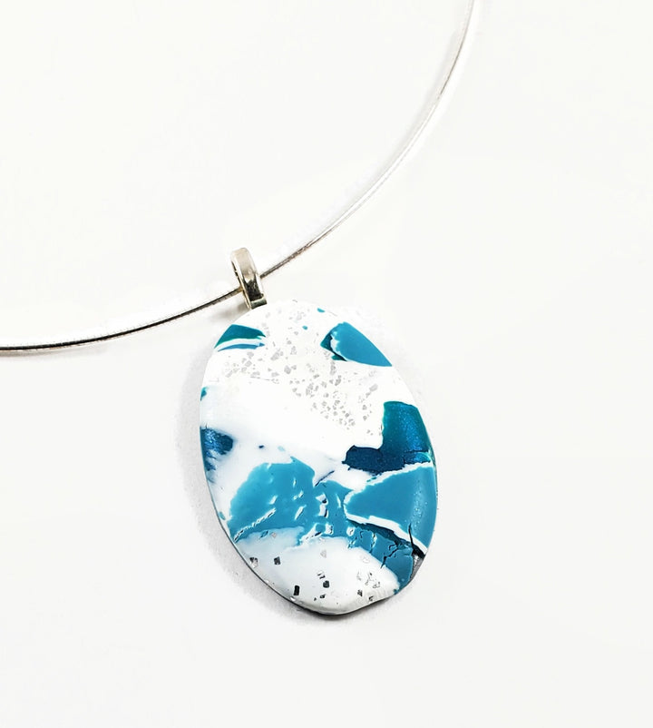 1"x1-1/2" Medium Oval Pendant - Turquoise Water-Jewelry-PMP12 Tw2-Option #2-Tiry Originals, LLC