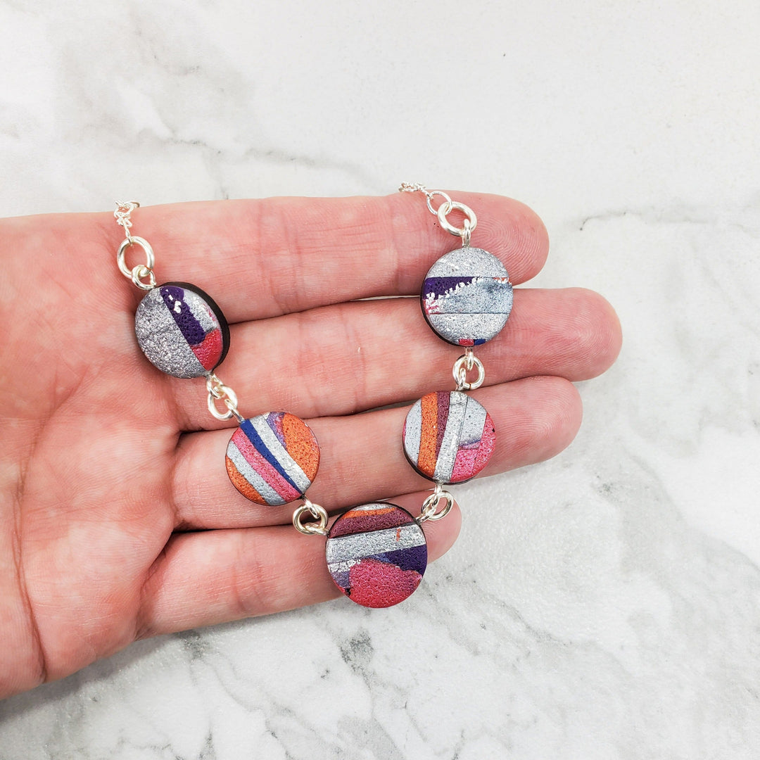 5 Multi Coin Necklace - Marbled - Viva Magenta-Necklace-Tiry Originals, LLC