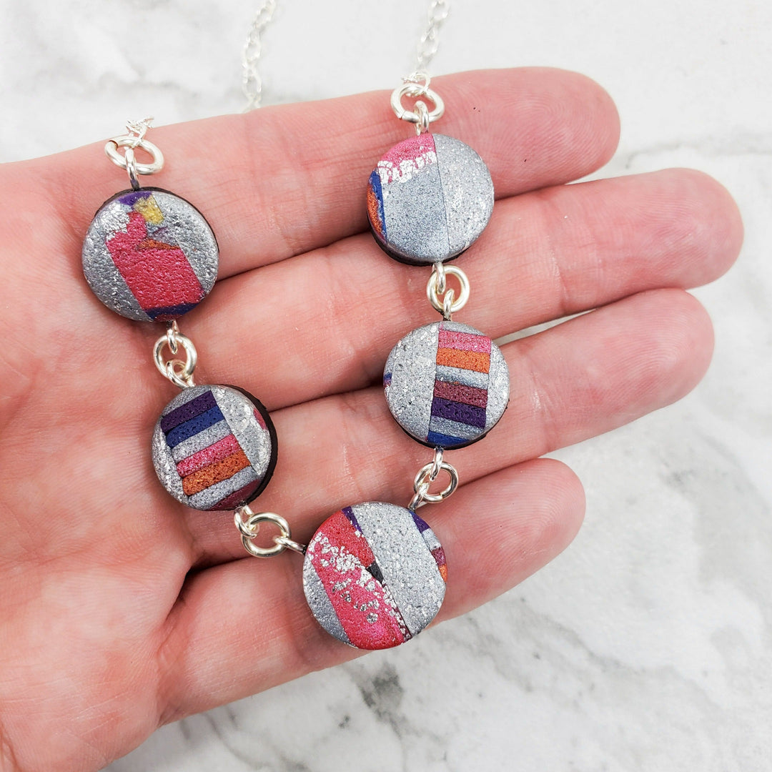 5 Multi Coin Necklace - Marbled - Viva Magenta-Necklace-Tiry Originals, LLC