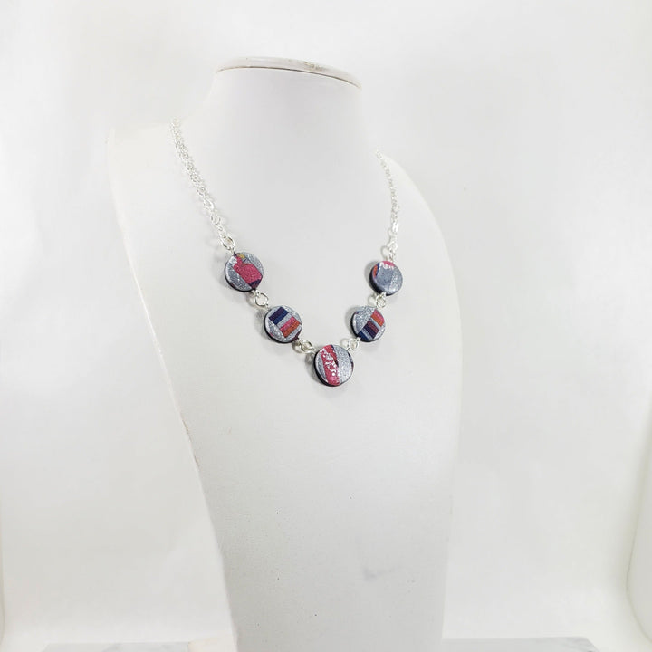 5 Multi Coin Necklace - Marbled - Viva Magenta-Necklace-Tiry Originals, LLC