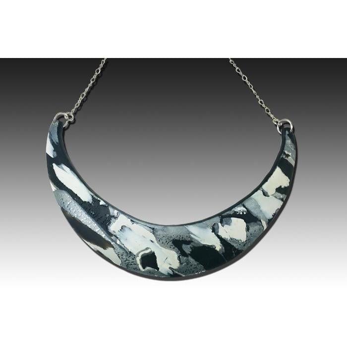 Abstract Marbled Half Moon Collar - Calacatta-Necklace-PMN01 BW-Tiry Originals, LLC