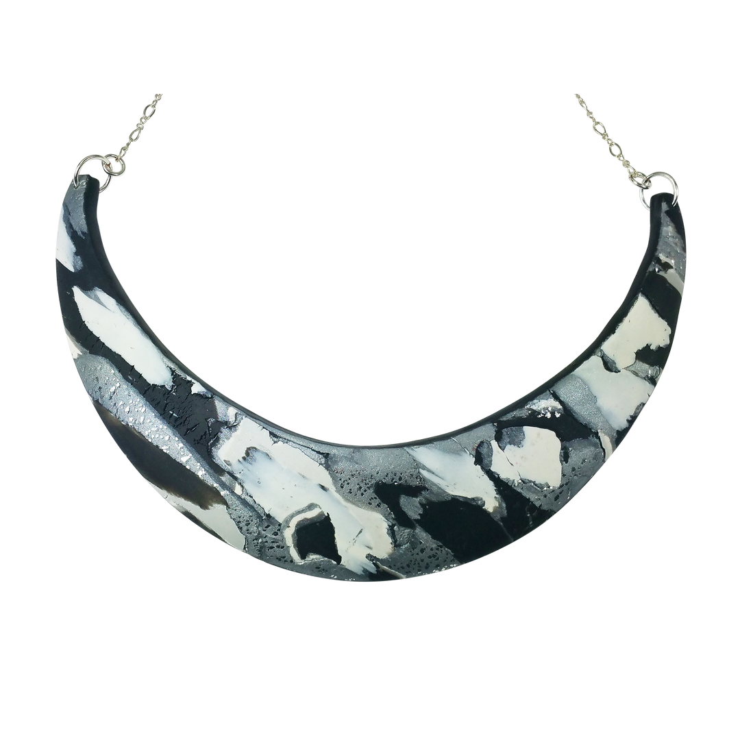 Abstract Marbled Half Moon Collar - Calacatta-Necklace-PMN01 BW-Tiry Originals, LLC