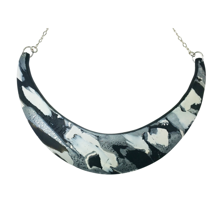 Abstract Marbled Half Moon Collar - Calacatta-Necklace-PMN01 BW-Tiry Originals, LLC