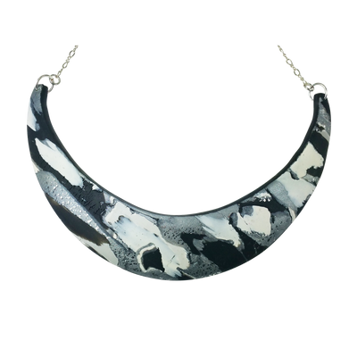 Abstract Marbled Half Moon Collar - Calacatta-Necklace-PMN01 BW-Tiry Originals, LLC