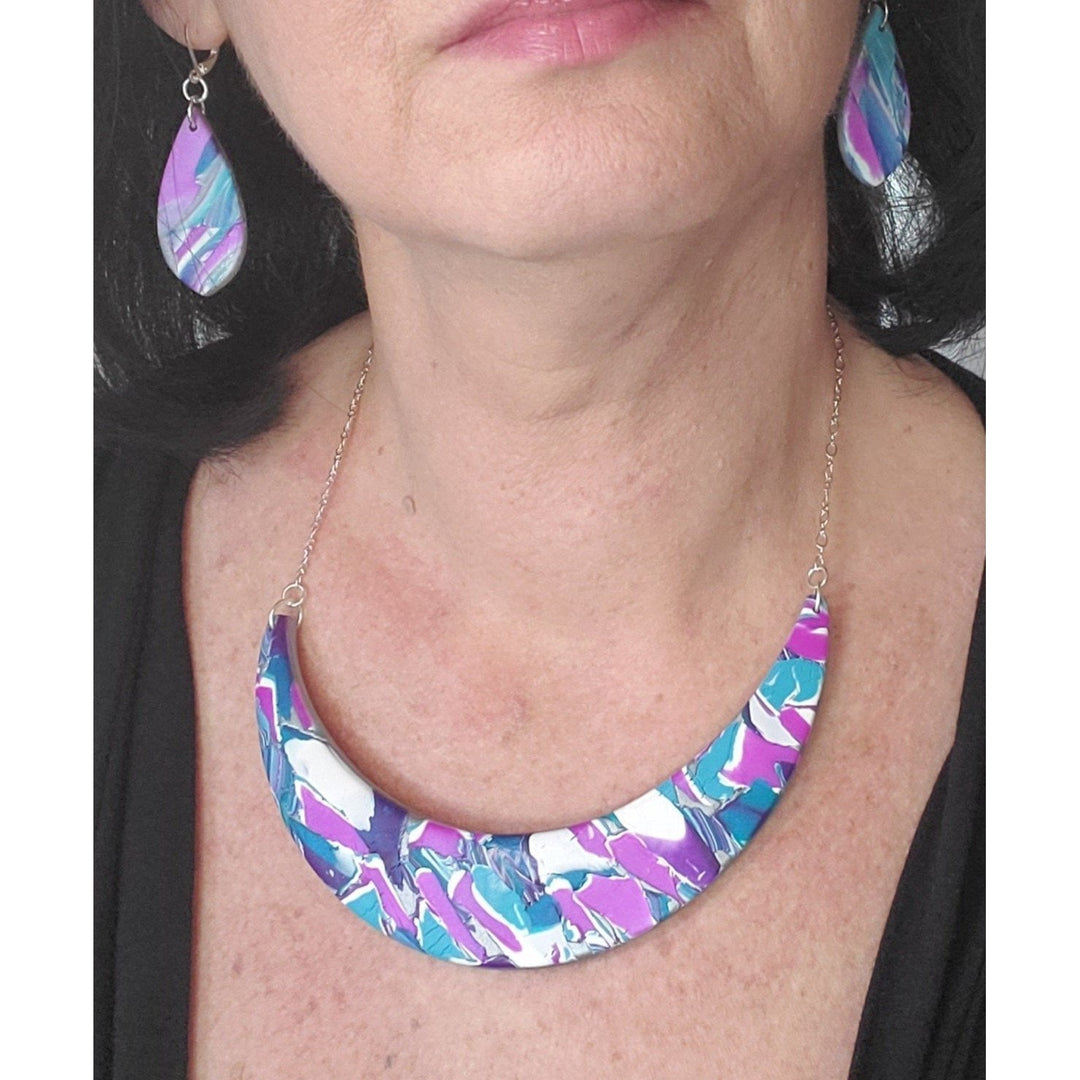 Abstract Marbled Half Moon Necklace Collar - Purple-Necklace-PMN01 hope-Tiry Originals, LLC