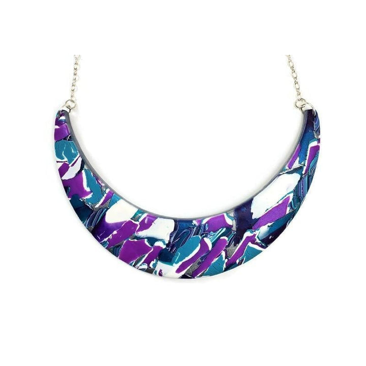 Abstract Marbled Half Moon Necklace Collar - Purple-Necklace-PMN01 hope-Tiry Originals, LLC