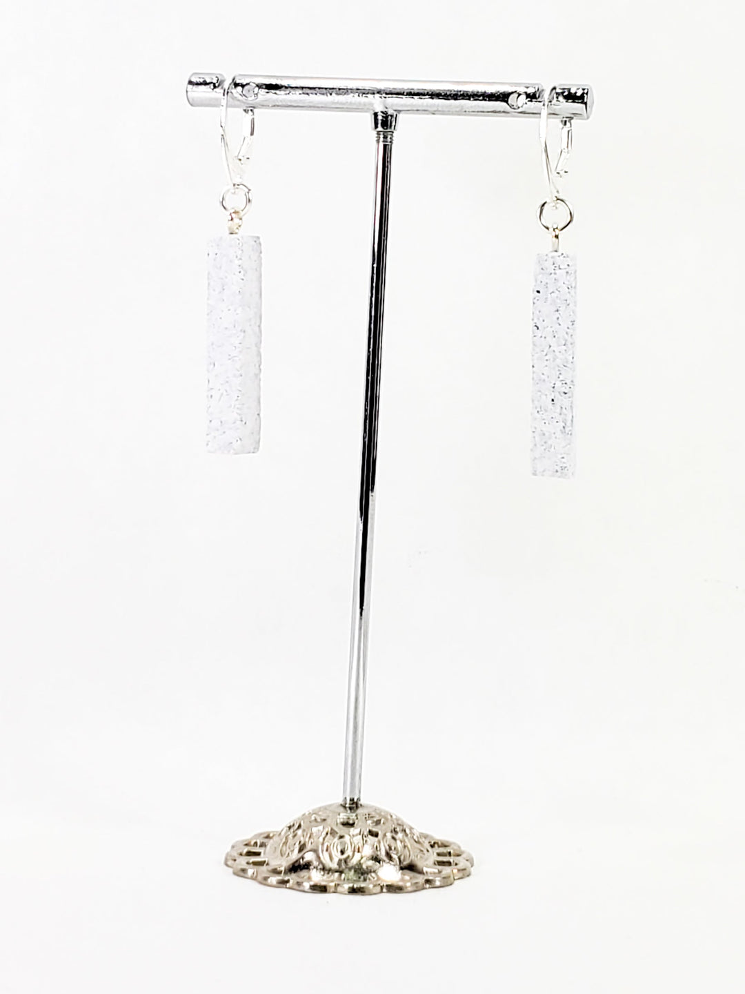 Bar Dangle Earrings - Sparkly White-Earrings-Tiry Originals, LLC