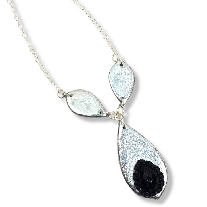 Black Crystal Leaf Link Necklace - Chrome-Necklace-PMN29 #1 Chrome-Option #1-Tiry Originals, LLC