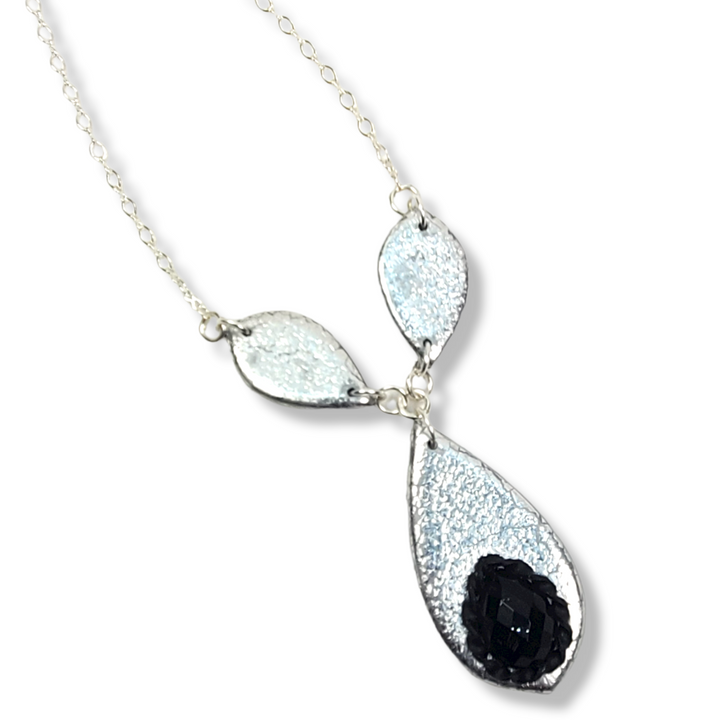 Black Crystal Leaf Link Necklace - Chrome-Necklace-Tiry Originals, LLC