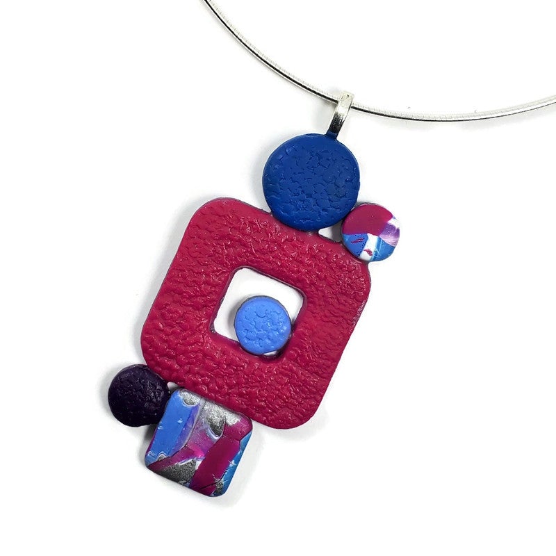 Bubbles Pendant- Square Circle - Blue-Sale-PMCS07-Blue #1-Tiry Originals, LLC