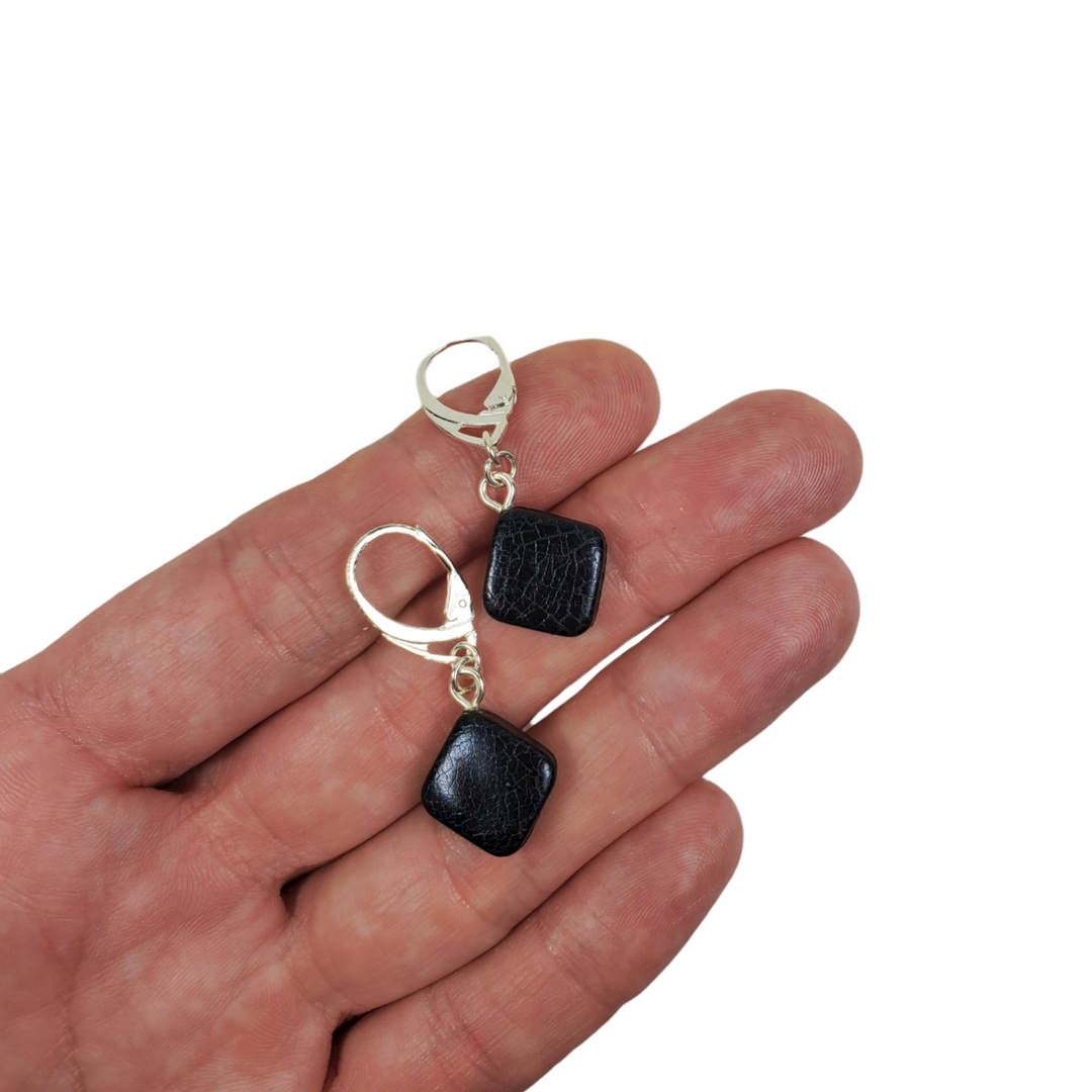 Diamond Square Dangle Earring - Black-Earrings-Tiry Originals, LLC