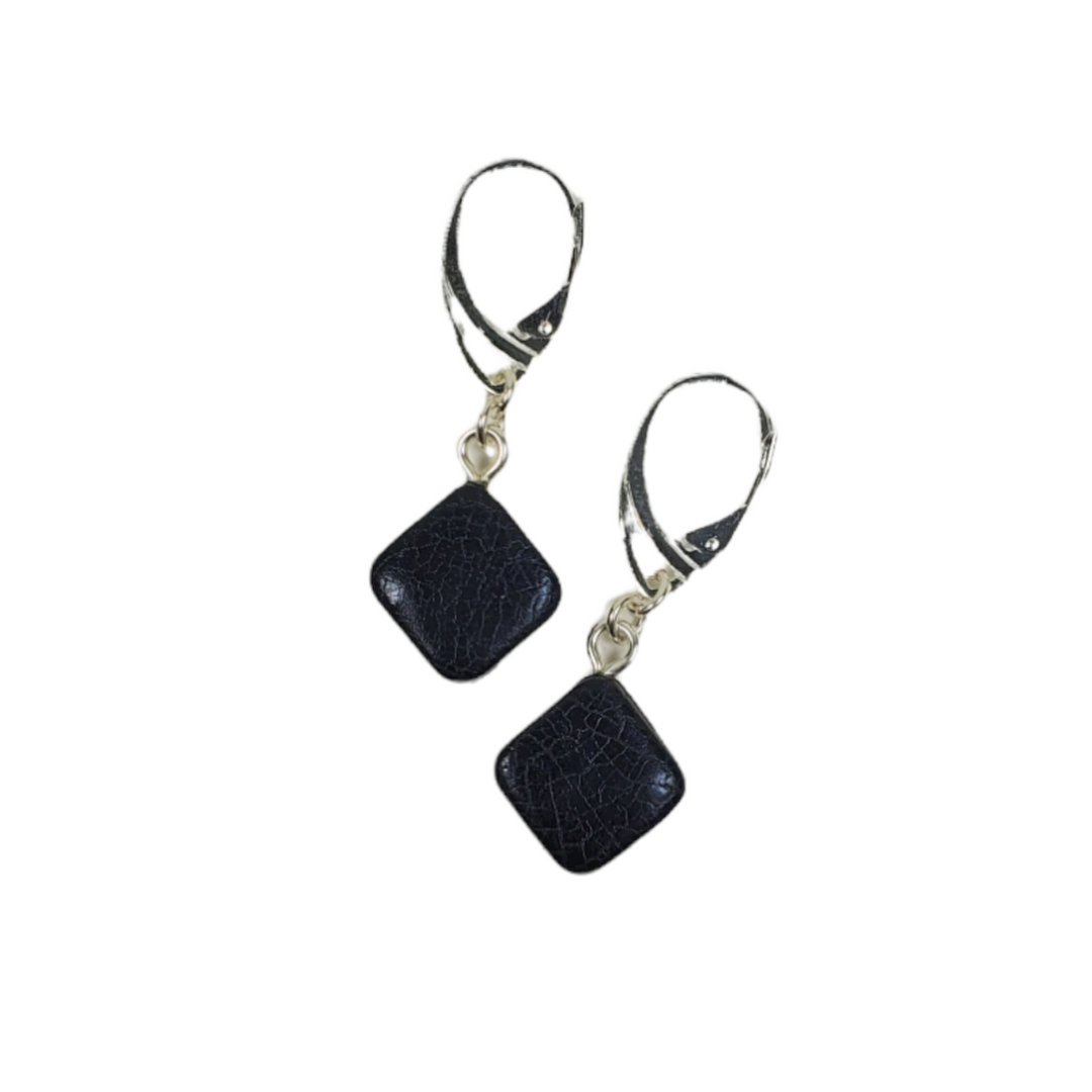 Diamond Square Dangle Earring - Black-Earrings-Tiry Originals, LLC