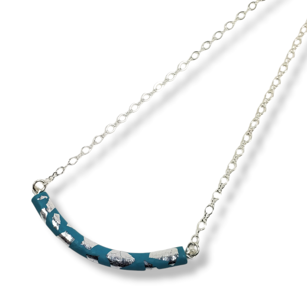 Half Moon Bar Necklace - Turquoise & Silver-Necklace-PMN23 TealSilver-Tiry Originals, LLC