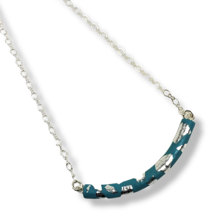 Half Moon Bar Necklace - Turquoise & Silver-Necklace-PMN23 TealSilver-Tiry Originals, LLC