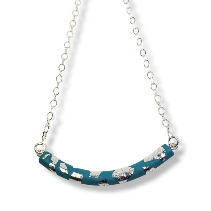 Half Moon Bar Necklace - Turquoise & Silver-Necklace-Tiry Originals, LLC