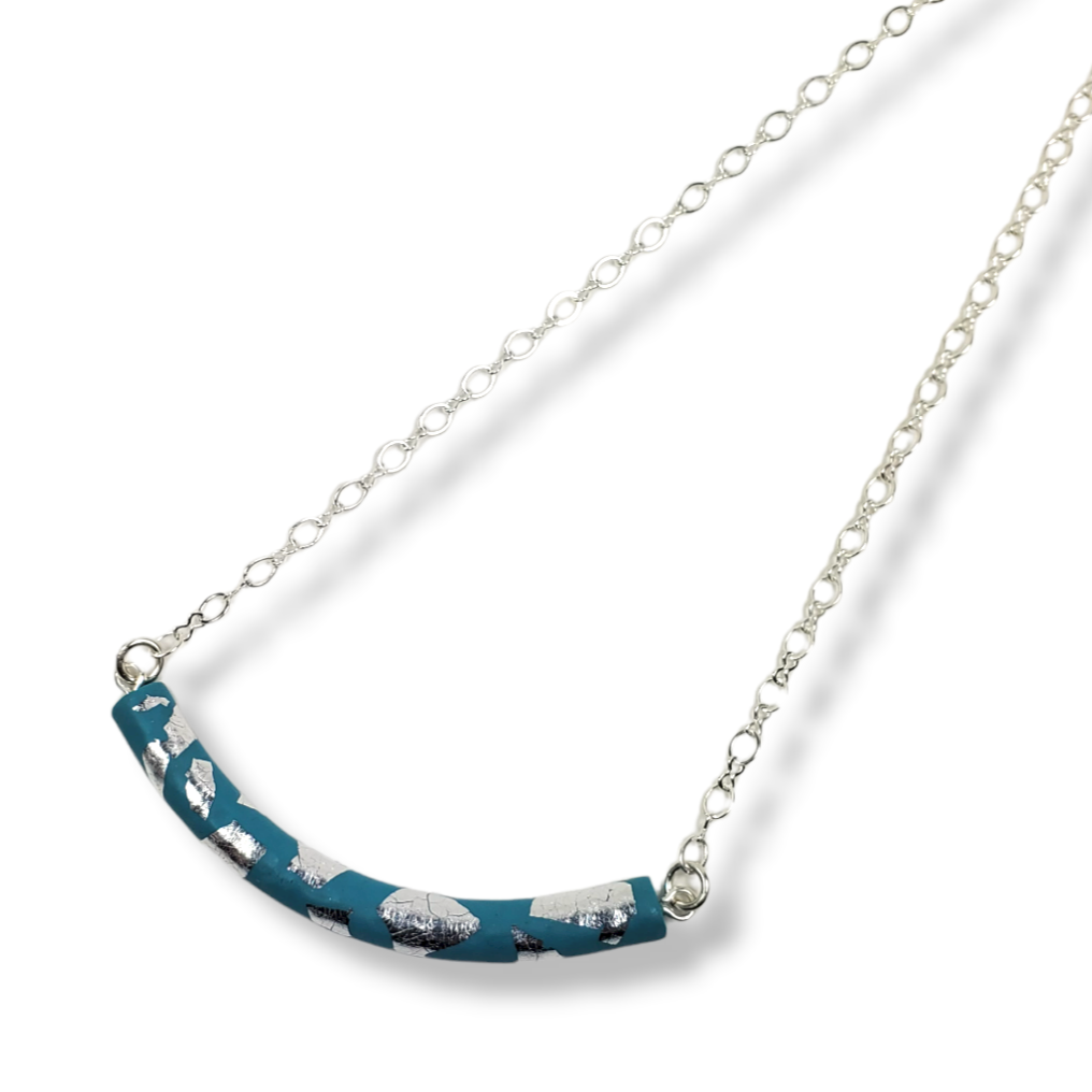 Half Moon Bar Necklace - Turquoise & Silver-Necklace-Tiry Originals, LLC