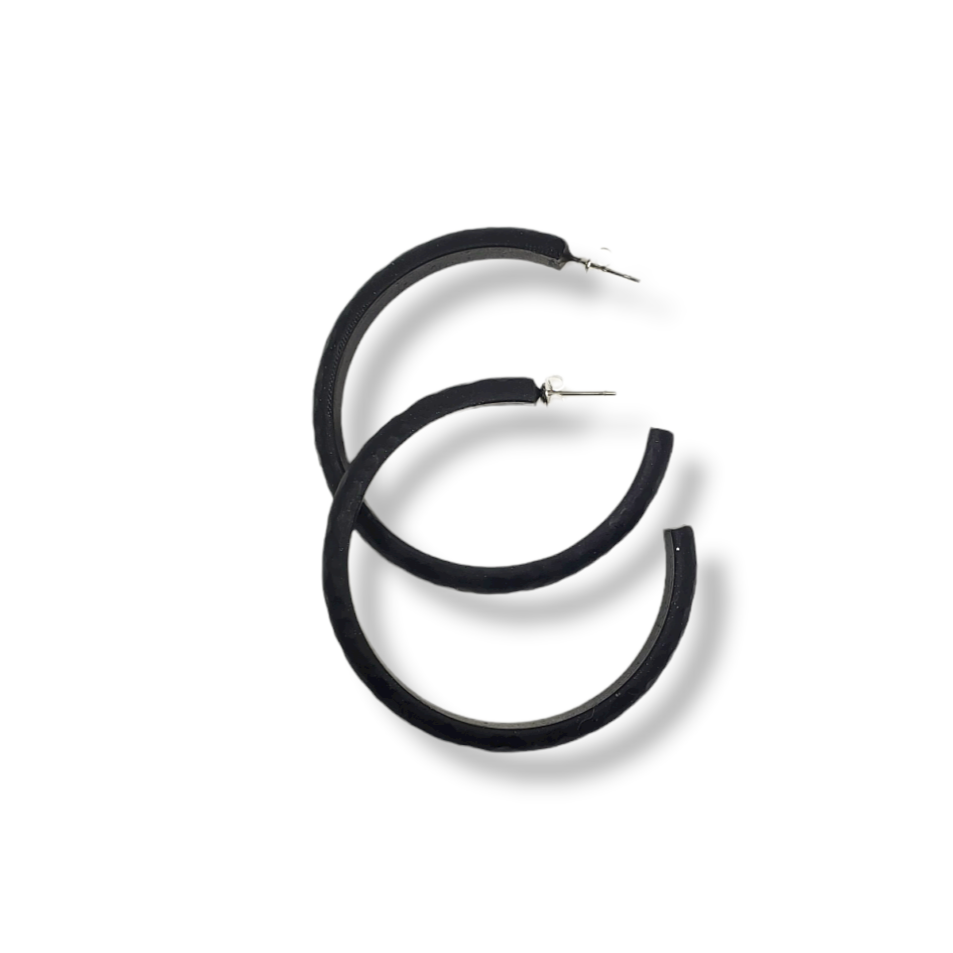 Hammered Hoop Earrings Large - Solid Color - Black-Earrings-Tiry Originals, LLC