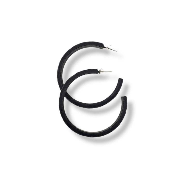 Hammered Hoop Earrings Large - Solid Color - Black-Earrings-Tiry Originals, LLC