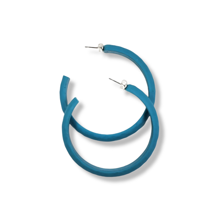 Hammered Hoop Earrings Large - Solid Color - Turquoise Waters-Earrings-Tiry Originals, LLC