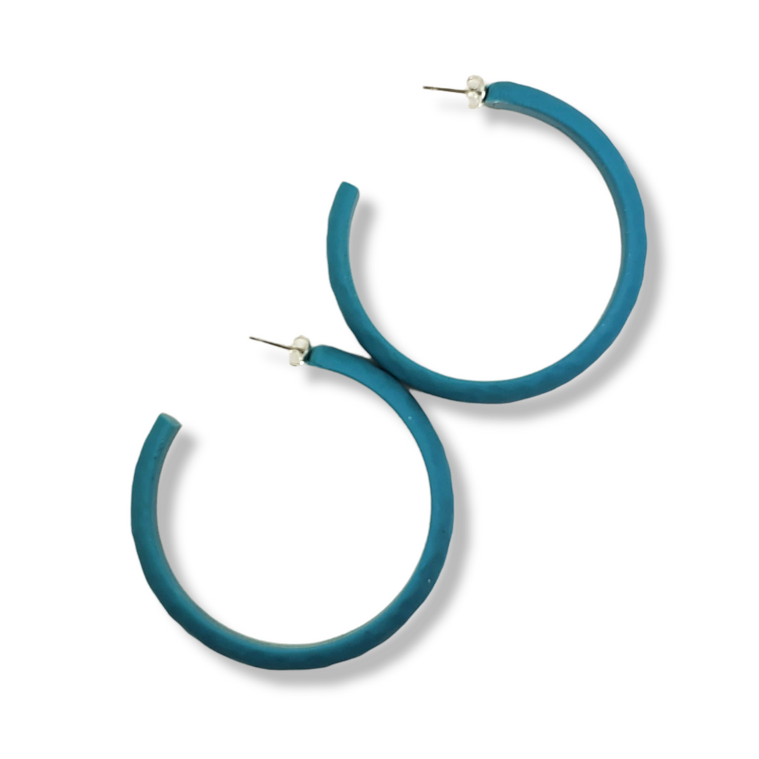 Hammered Hoop Earrings Large - Solid Color - Turquoise Waters-Earrings-Tiry Originals, LLC