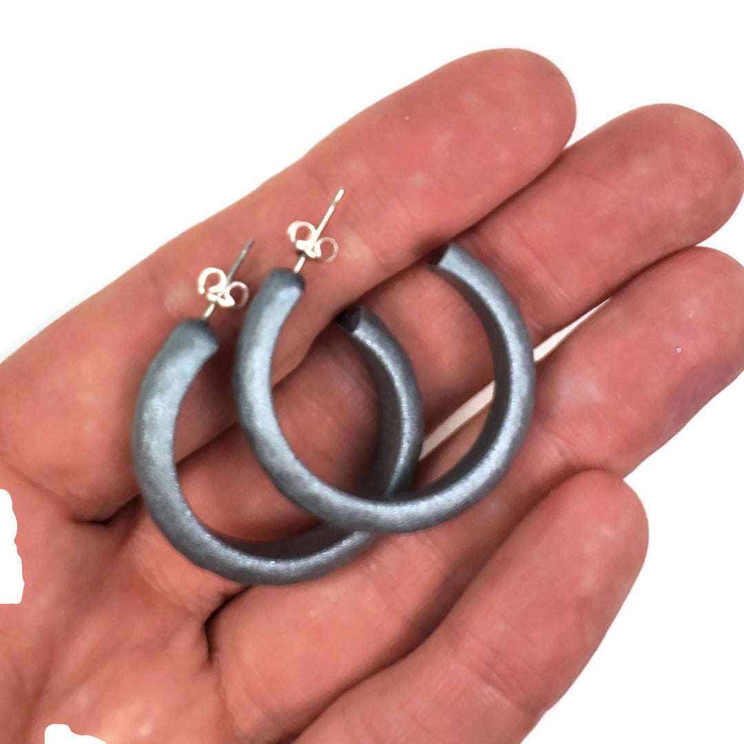 Hammered Hoop Earrings Medium - Solid Color - Chrome-Earrings-PME59 #1 Hammered Chrome-Option #1-Tiry Originals, LLC