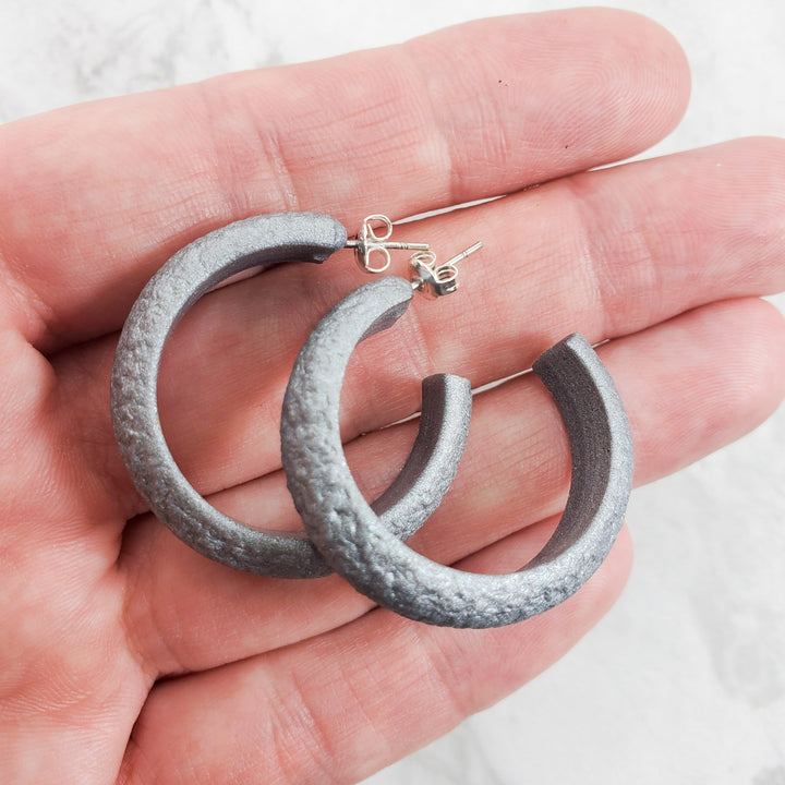 Hammered Hoop Earrings Medium - Solid Color - Chrome-Earrings-Tiry Originals, LLC