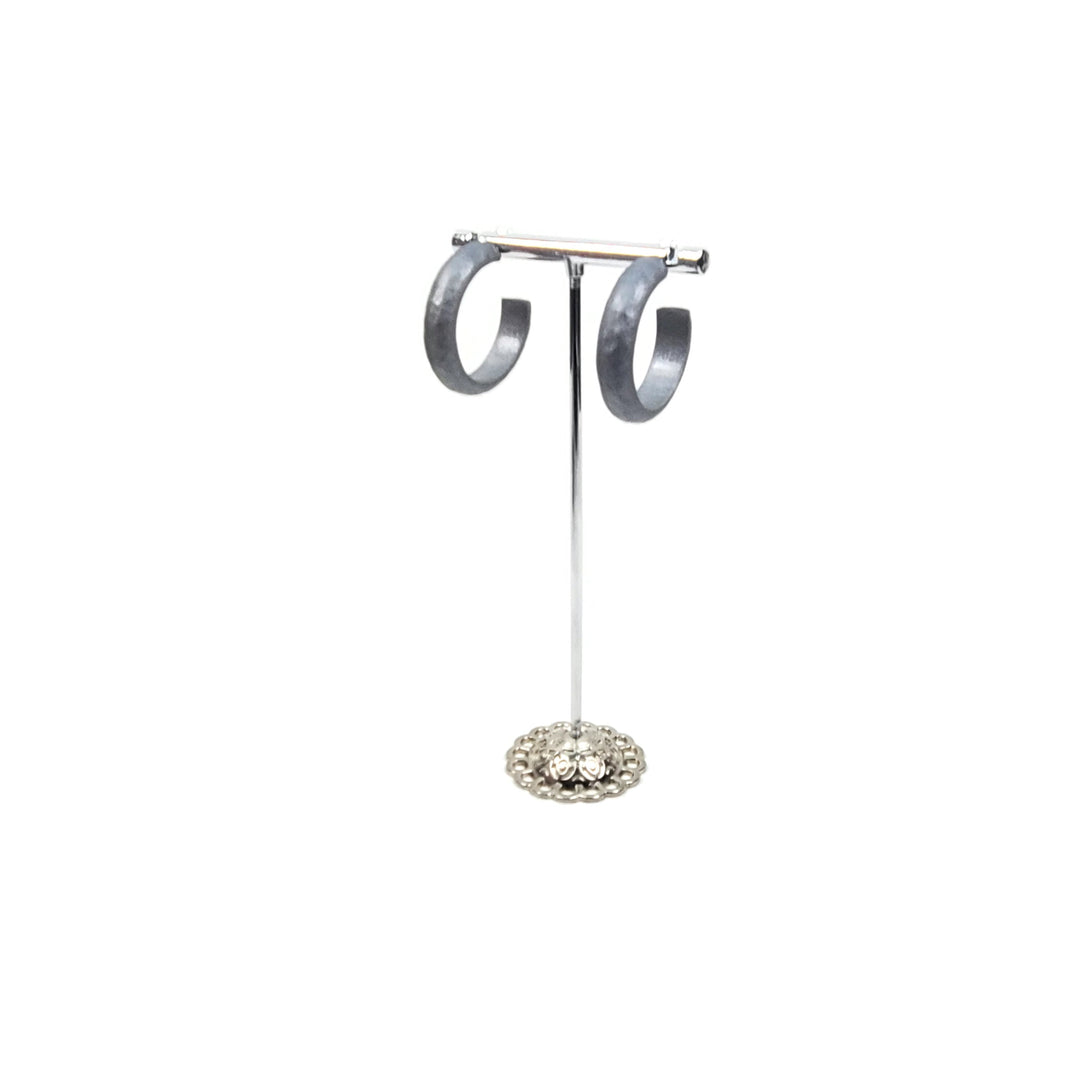 Hammered Hoop Earrings Medium - Solid Color - Chrome-Earrings--Tiry Originals, LLC