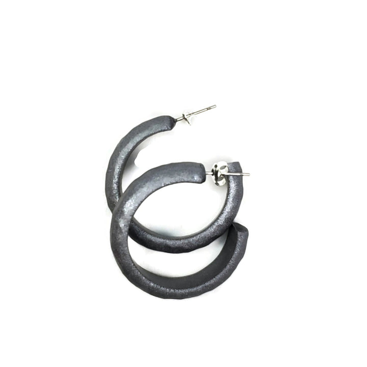 Hammered Hoop Earrings Medium - Solid Color - Chrome-Earrings--Tiry Originals, LLC