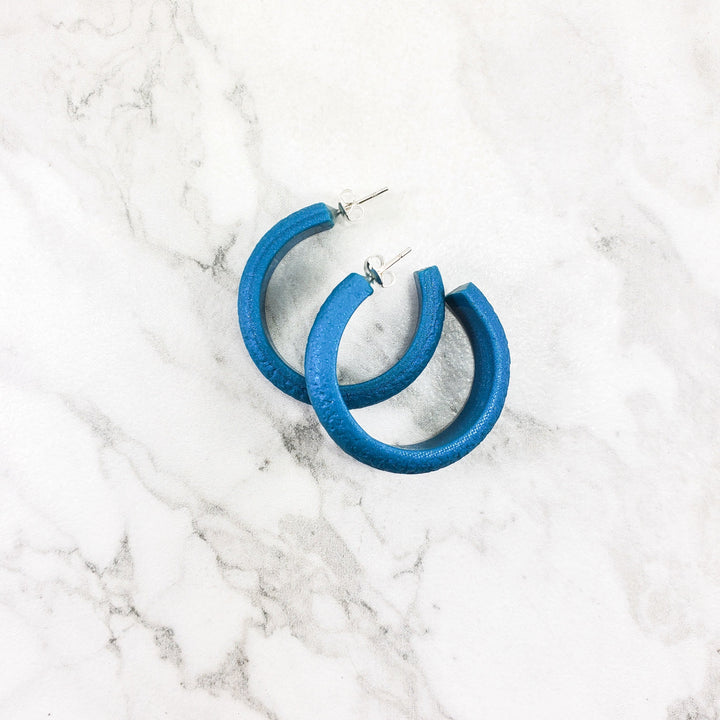 Hammered Hoop Earrings Medium - Solid Color - Turquoise Waters-Earrings--Tiry Originals, LLC