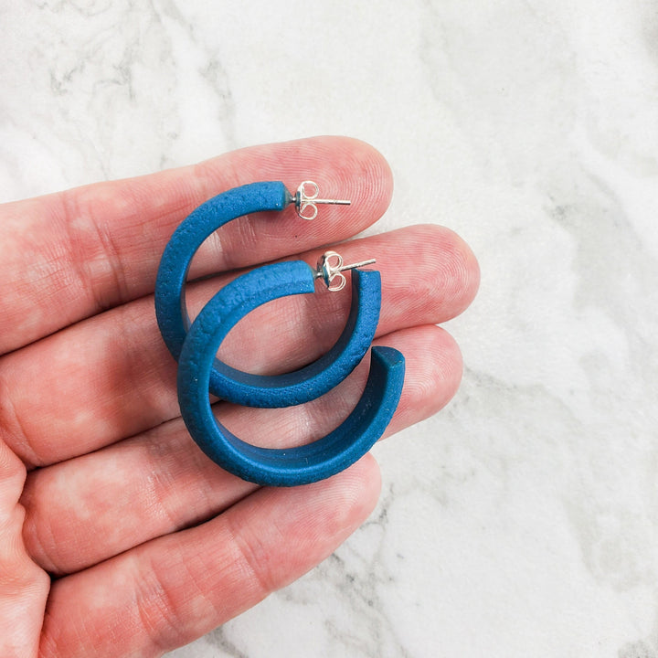 Hammered Hoop Earrings Medium - Solid Color - Turquoise Waters-Earrings-Tiry Originals, LLC