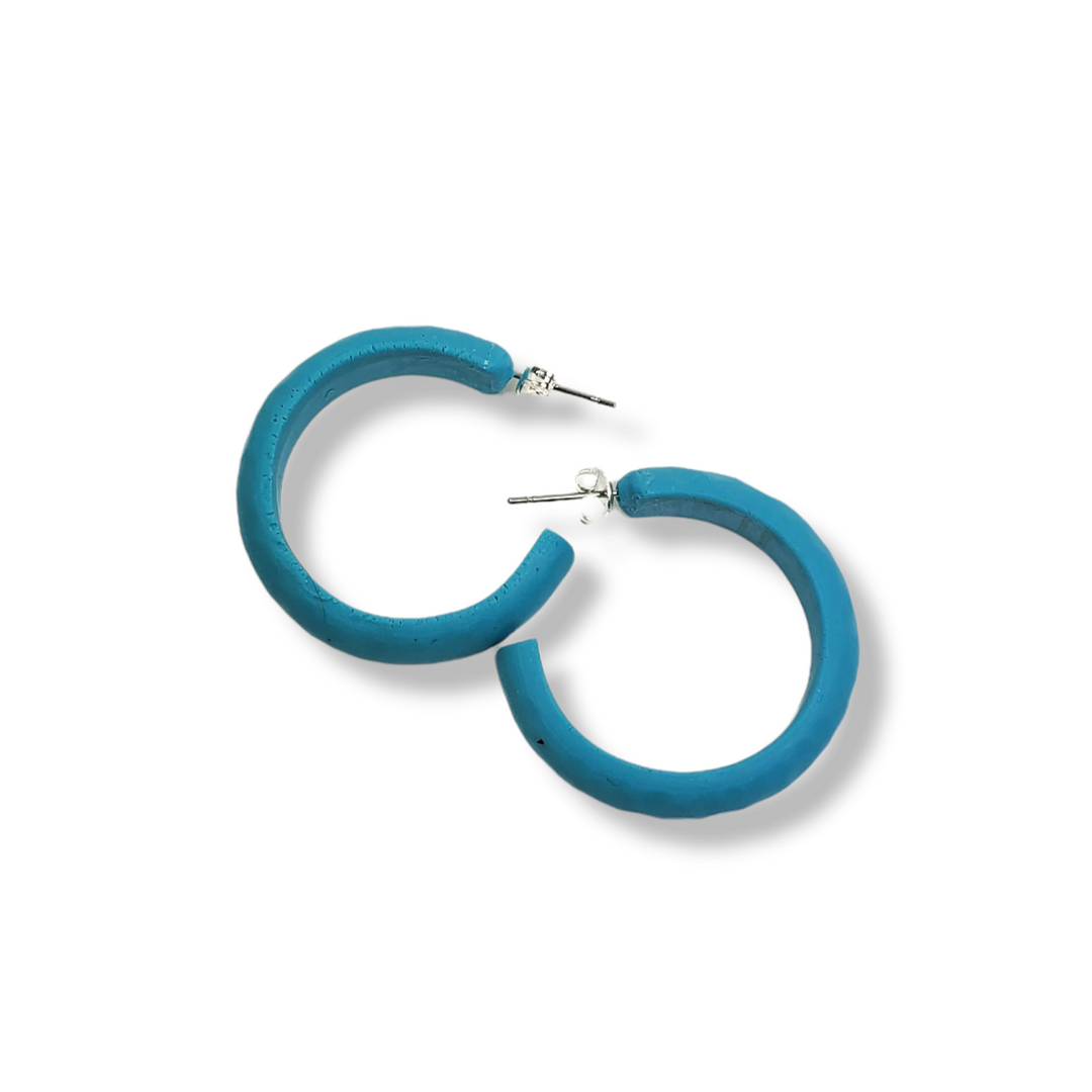 Hammered Hoop Earrings Medium - Solid Color - Turquoise Waters-Earrings--Tiry Originals, LLC