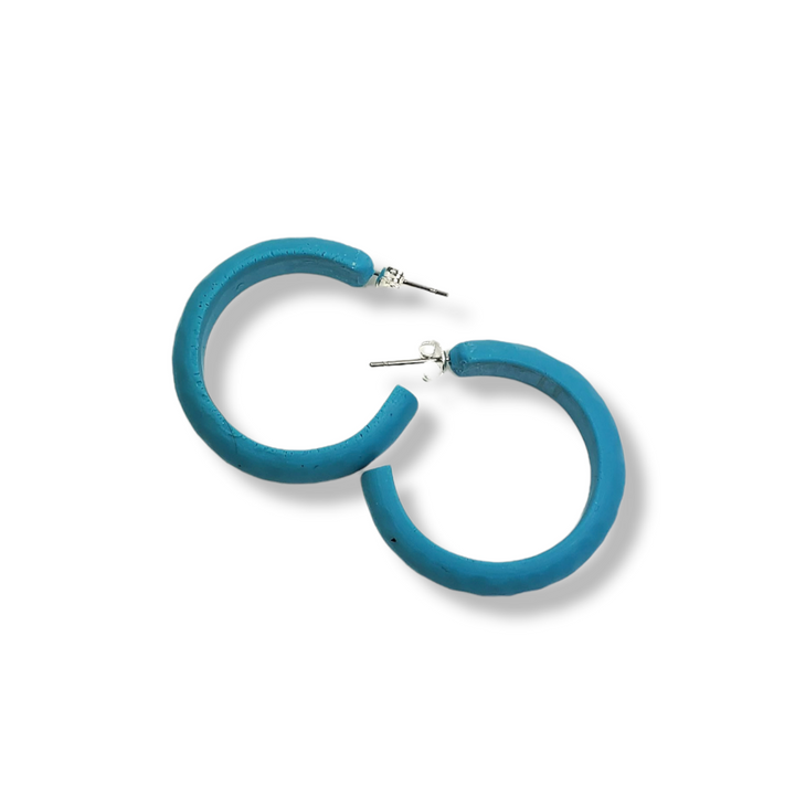 Hammered Hoop Earrings Medium - Solid Color - Turquoise Waters-Earrings--Tiry Originals, LLC