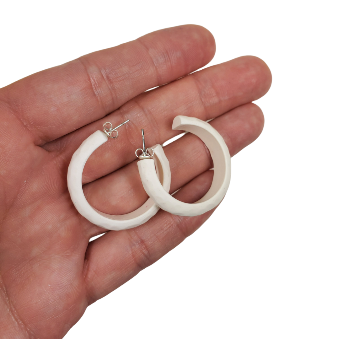 Hammered Hoop Earrings Medium - Solid Color - White-Earrings-PME59 #1 White-Option #1-Tiry Originals, LLC
