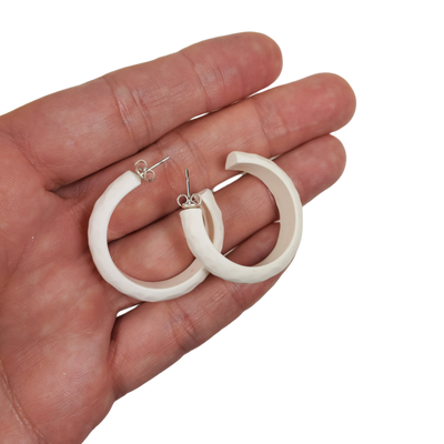Hammered Hoop Earrings Medium - Solid Color - White-Earrings-PME59 #1 White-Option #1-Tiry Originals, LLC