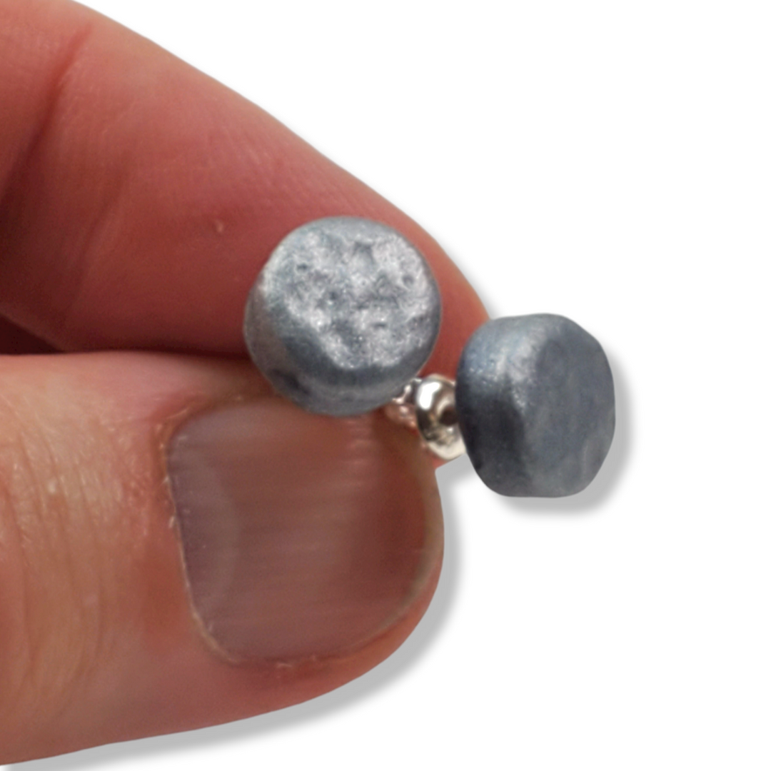 Hammered Matte Silver Stud Post Earrings with Chrome Accents-Earrings-PME01 #2 10mm-Option #2-Tiry Originals, LLC