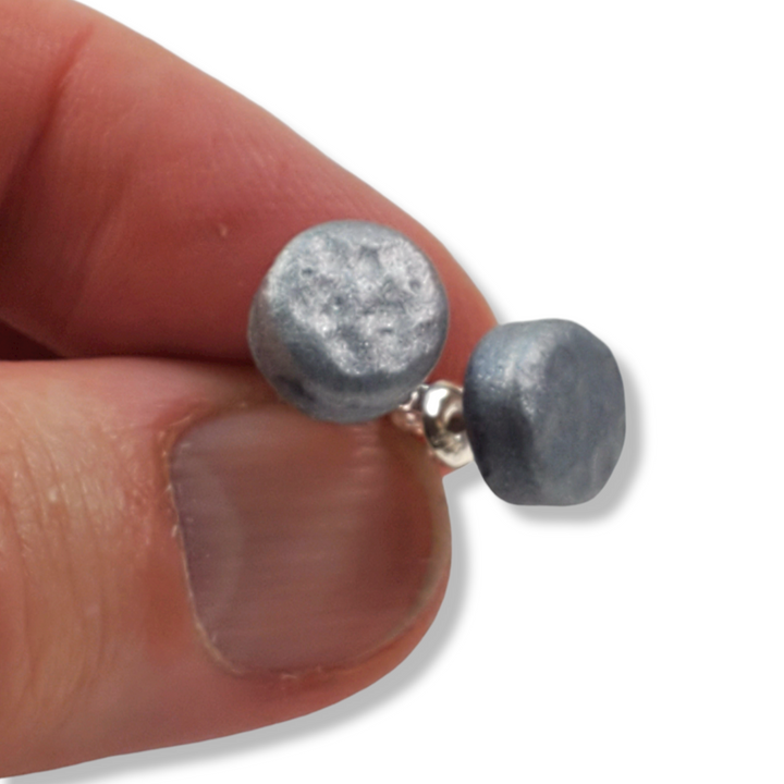 Hammered Matte Silver Stud Post Earrings with Chrome Accents-Earrings-Tiry Originals, LLC