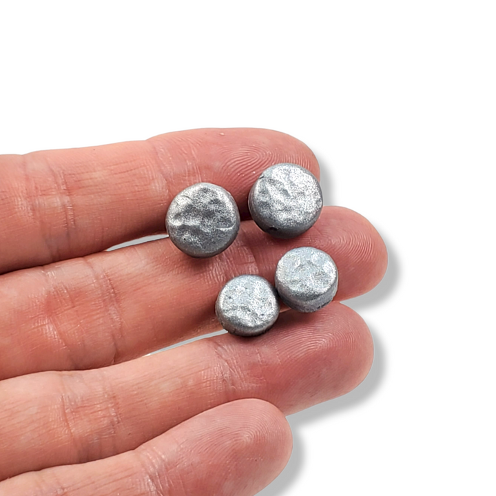 Hammered Matte Silver Stud Post Earrings with Chrome Accents-Earrings-Tiry Originals, LLC