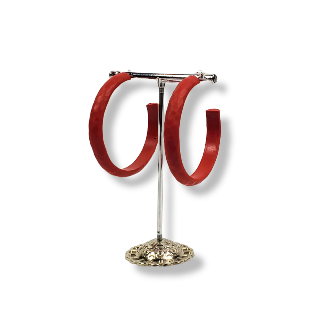 Hoop Earrings Large - HammeScarlett Solid Color - Scarlett-Earrings-PME60 #1 Hammered Red-Option #1-Tiry Originals, LLC