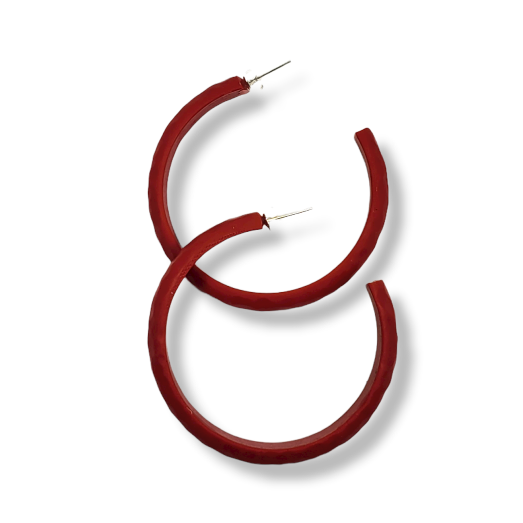 Hoop Earrings Large - HammeScarlett Solid Color - Scarlett-Earrings-PME60 #1 Hammered Red-Option #1-Tiry Originals, LLC